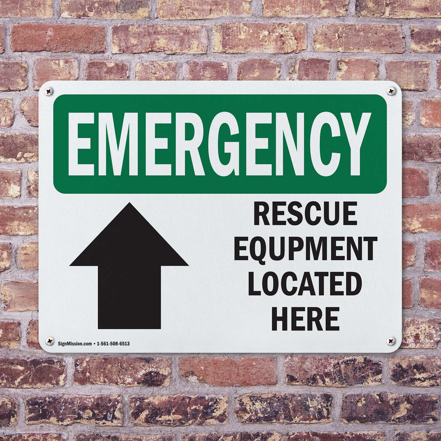 (2 Pack) Rescue Equipment Located Here OSHA Emergency Sign Decal Metal Plastic