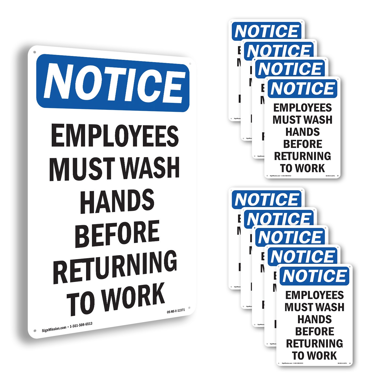 Employees Must Wash Hands Before OSHA Notice Sign Metal, Decal – 5 or 10 Pack