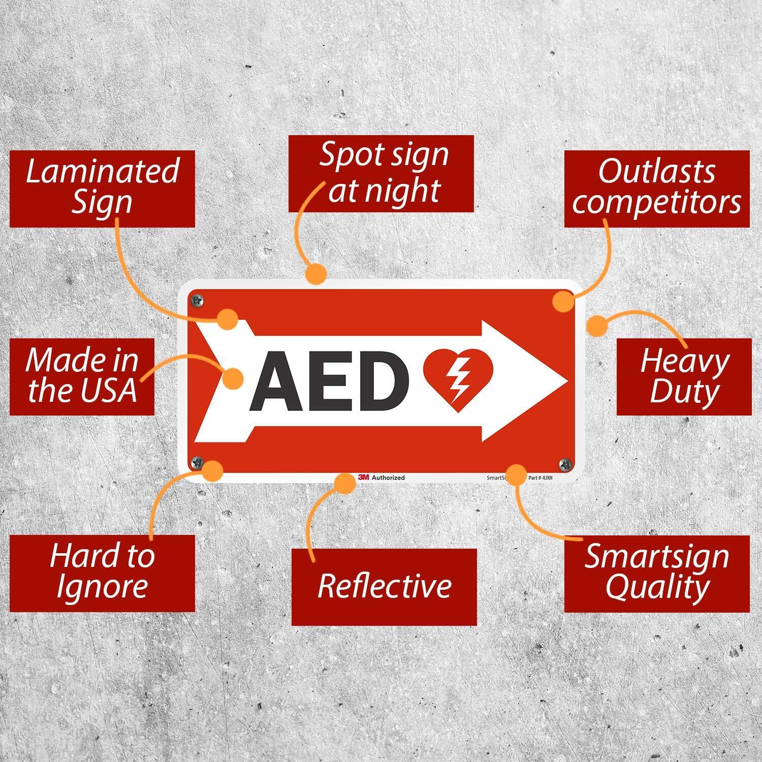 5&Prime;x10&Prime; AED Sign with Right Arrow Durable Plastic First Aid Safety Directional
