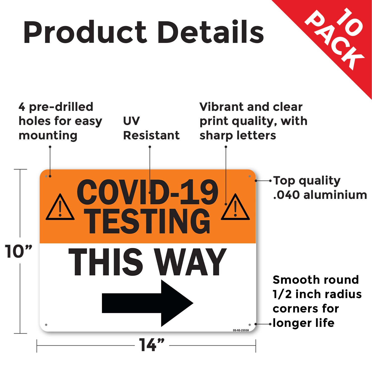 COVID-19 Testing This Way Right Arrow Public Safety Sign Or Decal – 5 or 10 Pack