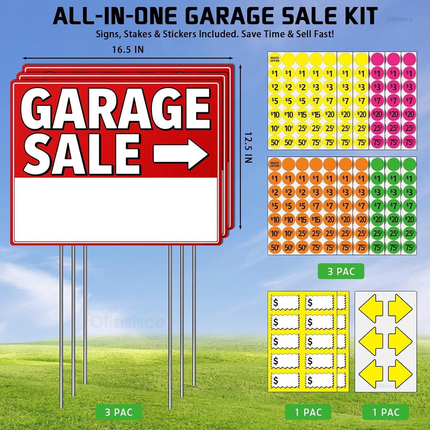 Garage Sale Signs Yard Sale Signs Kit with Stakes 17×13&Prime; Custom Route Signs