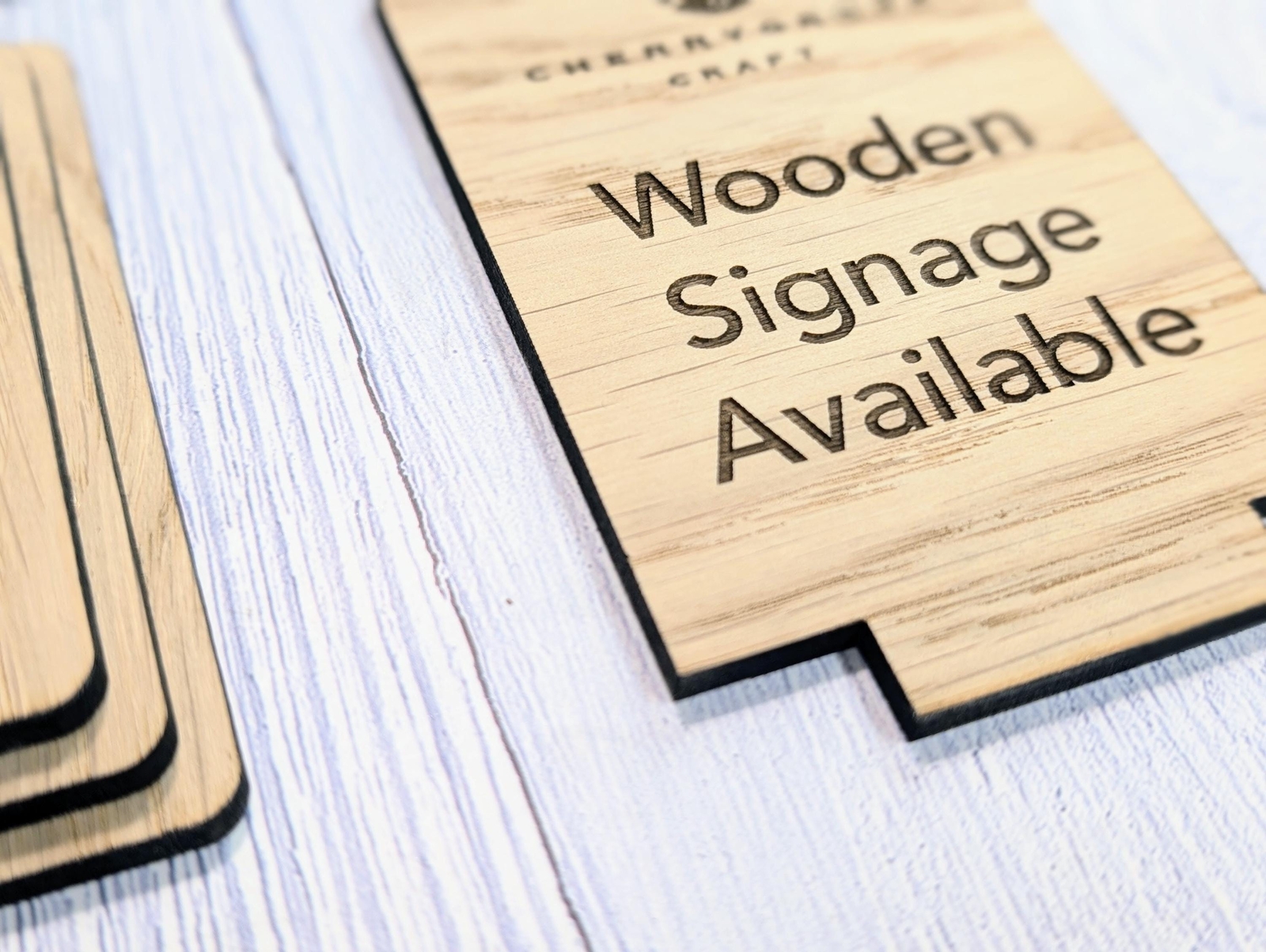 Personalised Wooden Table Signs – Custom Text, Logo, Freestanding, 2 Sizes