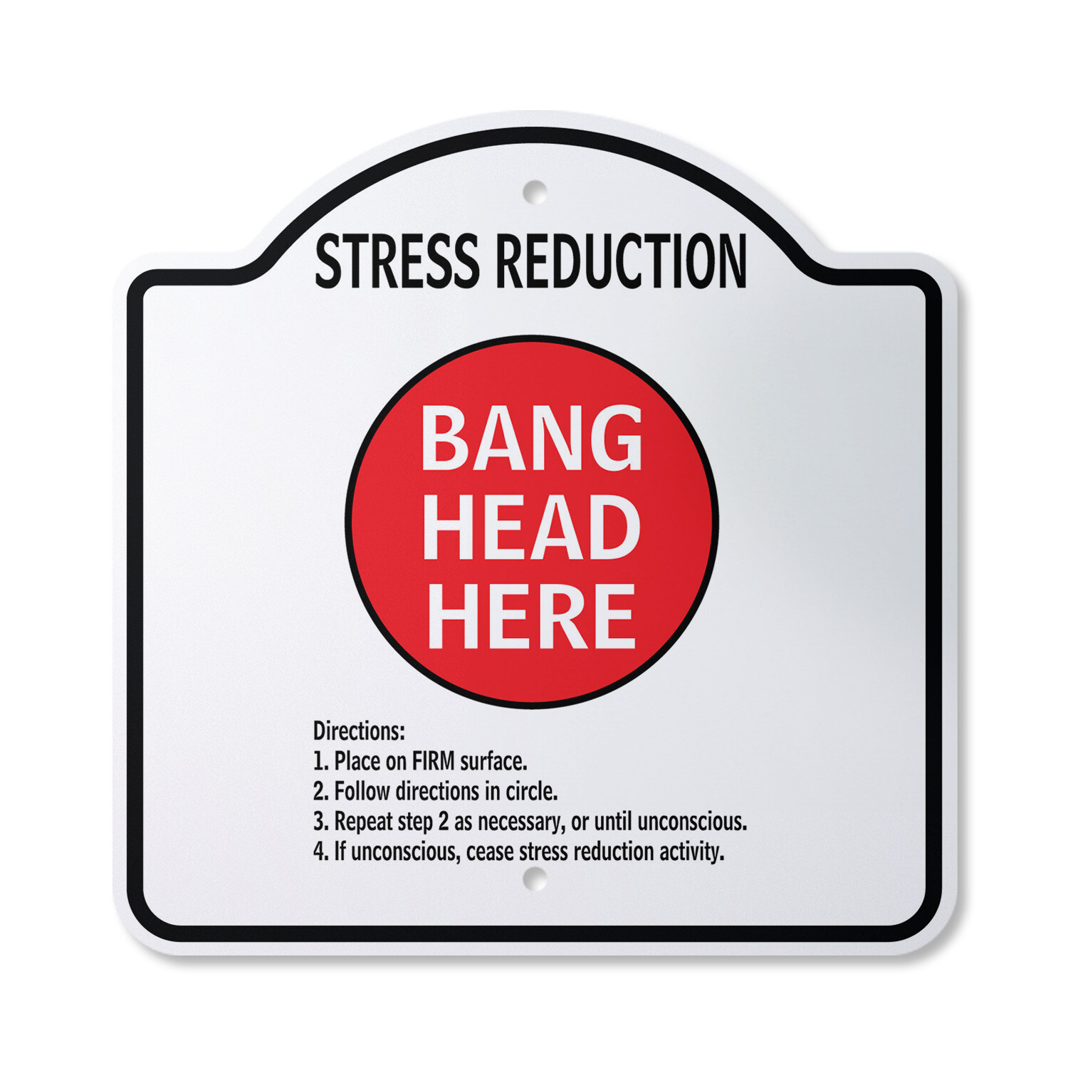 Stress Reduction Bang Head Here Novelty Plastic Sign