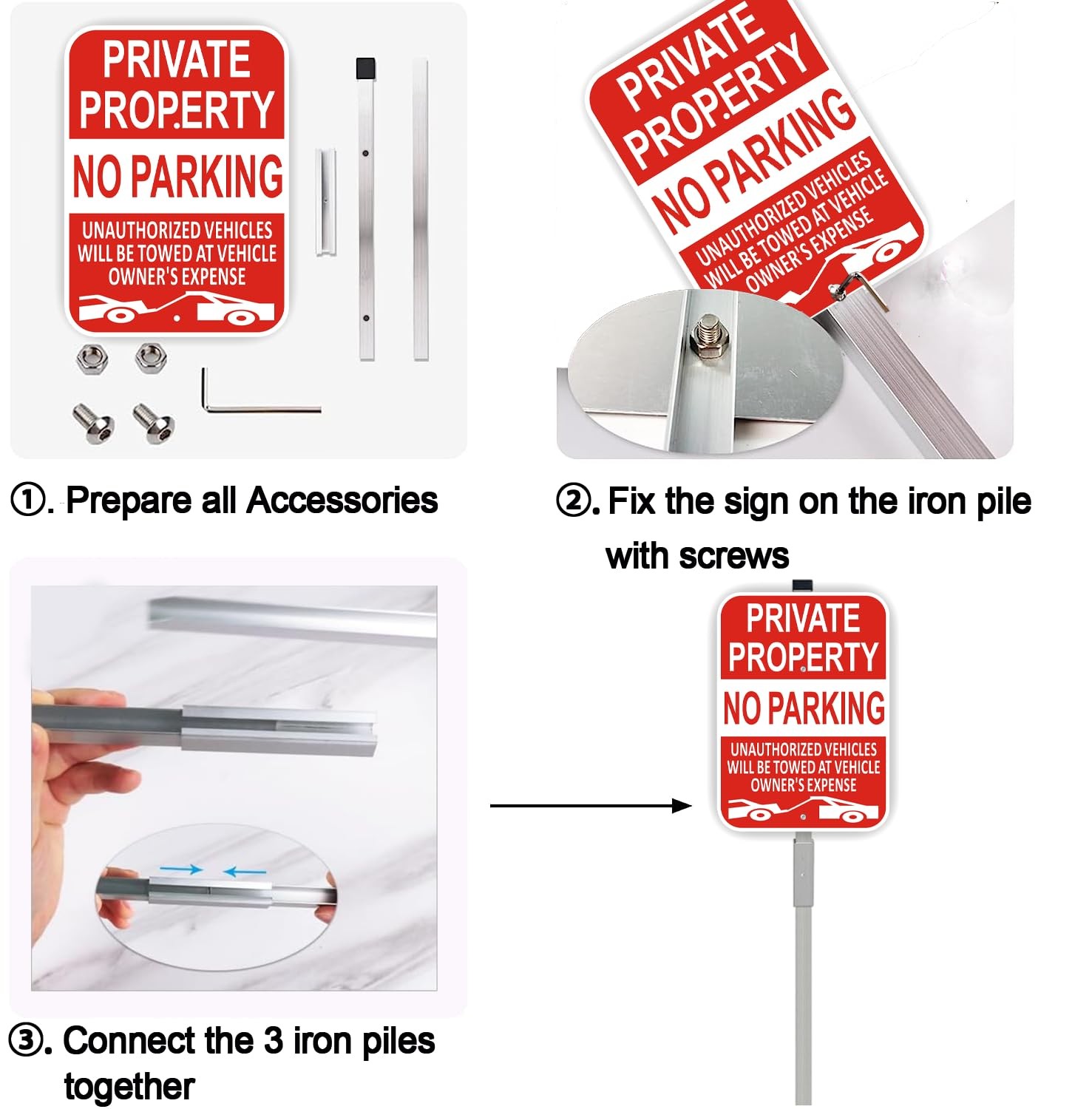 No Parking Sign Private Property Aluminum Stake 14×10 2 Pack Heavy Duty Rust Fre