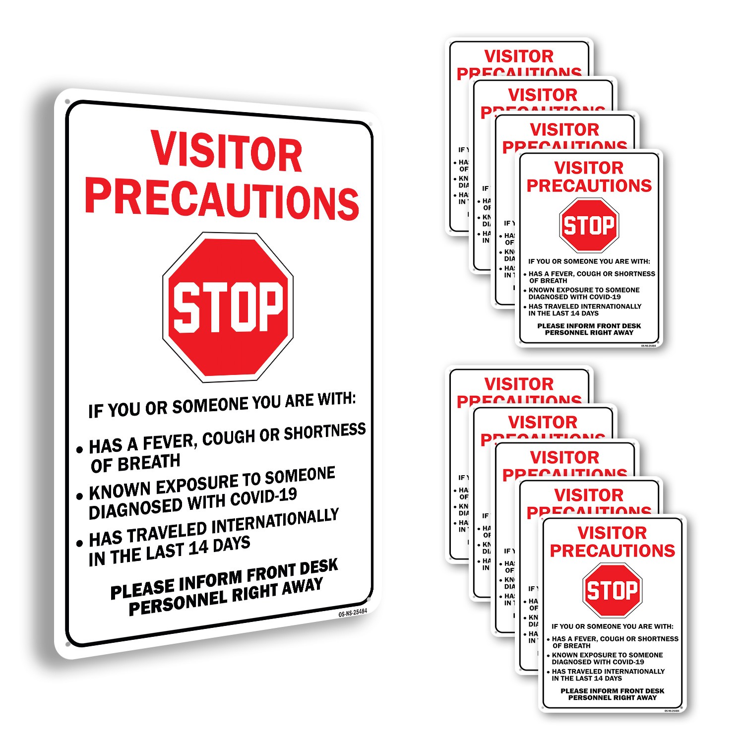 Stop Visitor Precautions Public Safety Sign Metal, Plastic, Decal 5 or 10 Pack