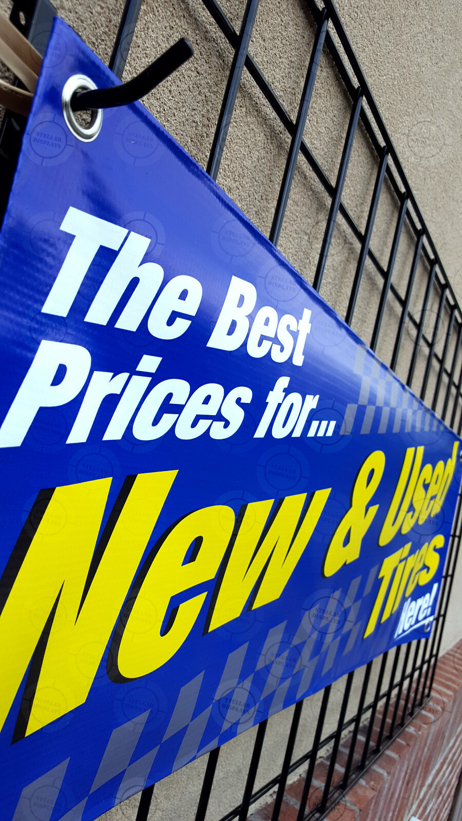 Best Prices New Used Tires Banner Vinyl Display Various Bright Color Sign Poster
