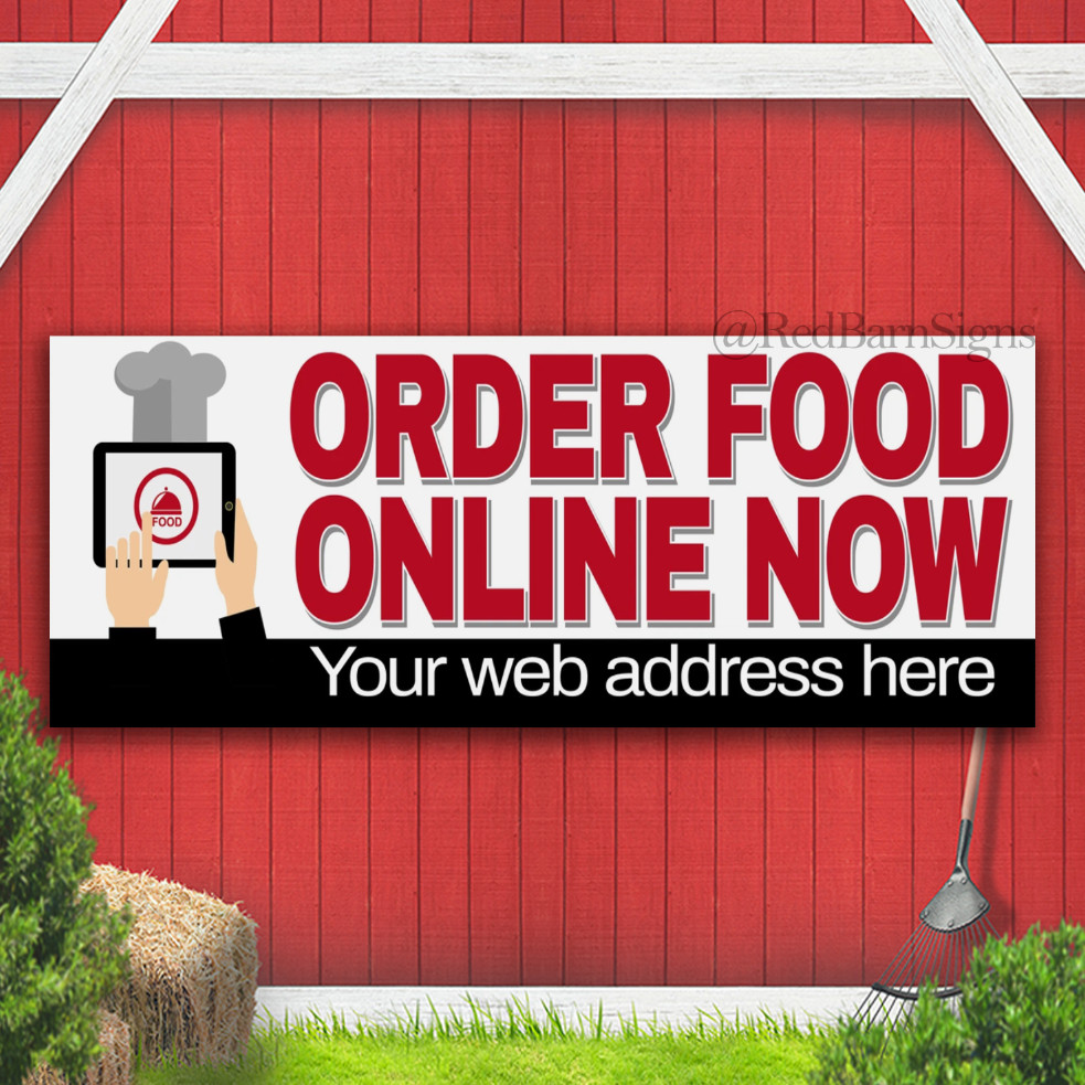 ORDER FOOD ONLINE NOW (ADD WEB ADDRESS) Printed BANNER OUTDOOR SIGN Eyelets