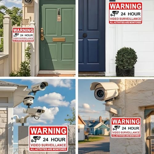 4 Pack Video Surveillance Signs, 24hr Monitoring No Trespassing Camera Sign | 8x