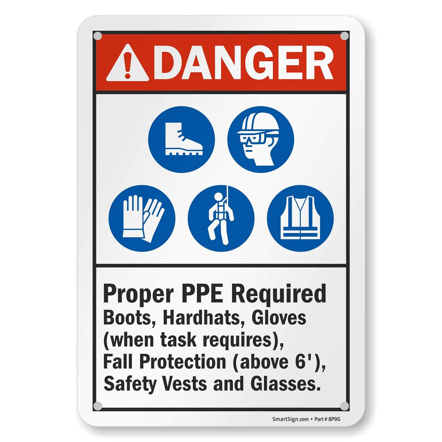 1 PCS 7×10 Inch Danger Proper PPE Required Sign Aluminum Industrial Safety