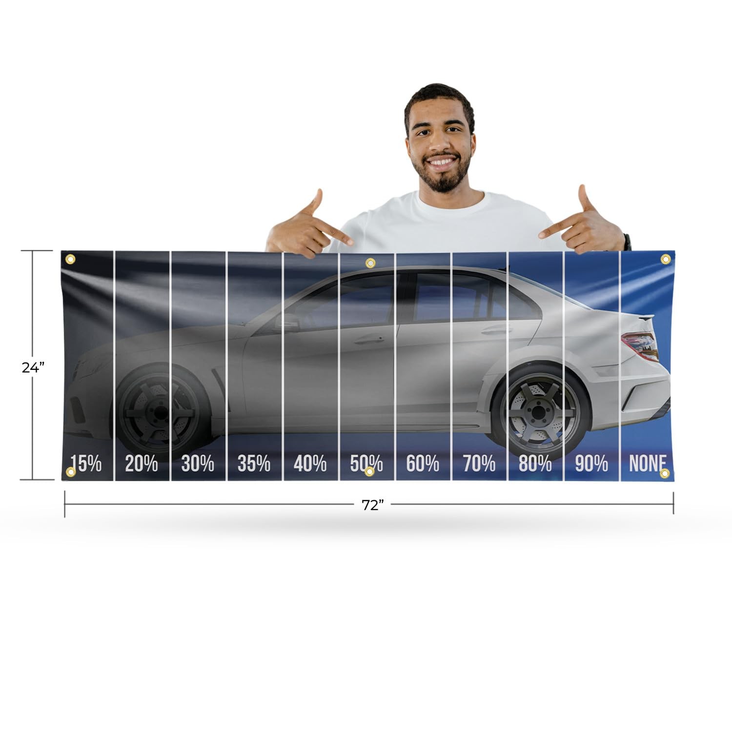 Window Tinting Percentage Banner Sign 24 Inch x 72 Inch | 13 oz Vinyl with Me…