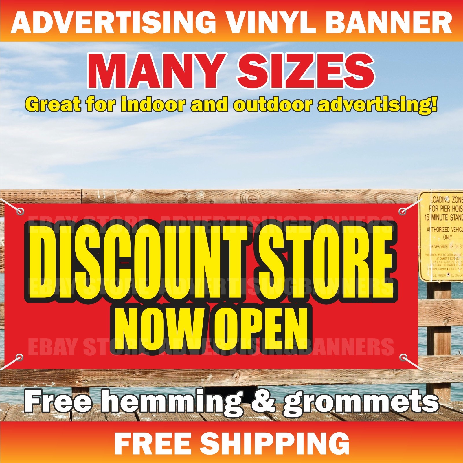 DISCOUNT STORE NOW OPEN Advertising Banner Vinyl Mesh Sign Clearance Sale Save