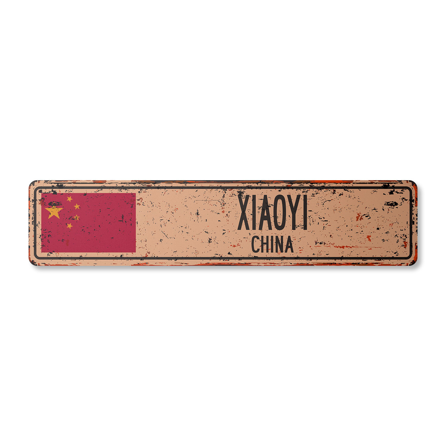 XIAOYI CHINA Vintage Street Sign Asian Chinese flag city country road rustic