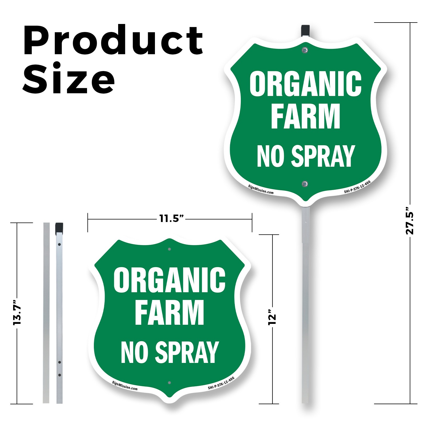 No Spray Shield Sign Organic Farm Shield Shaped Sign With Stake Weather proof