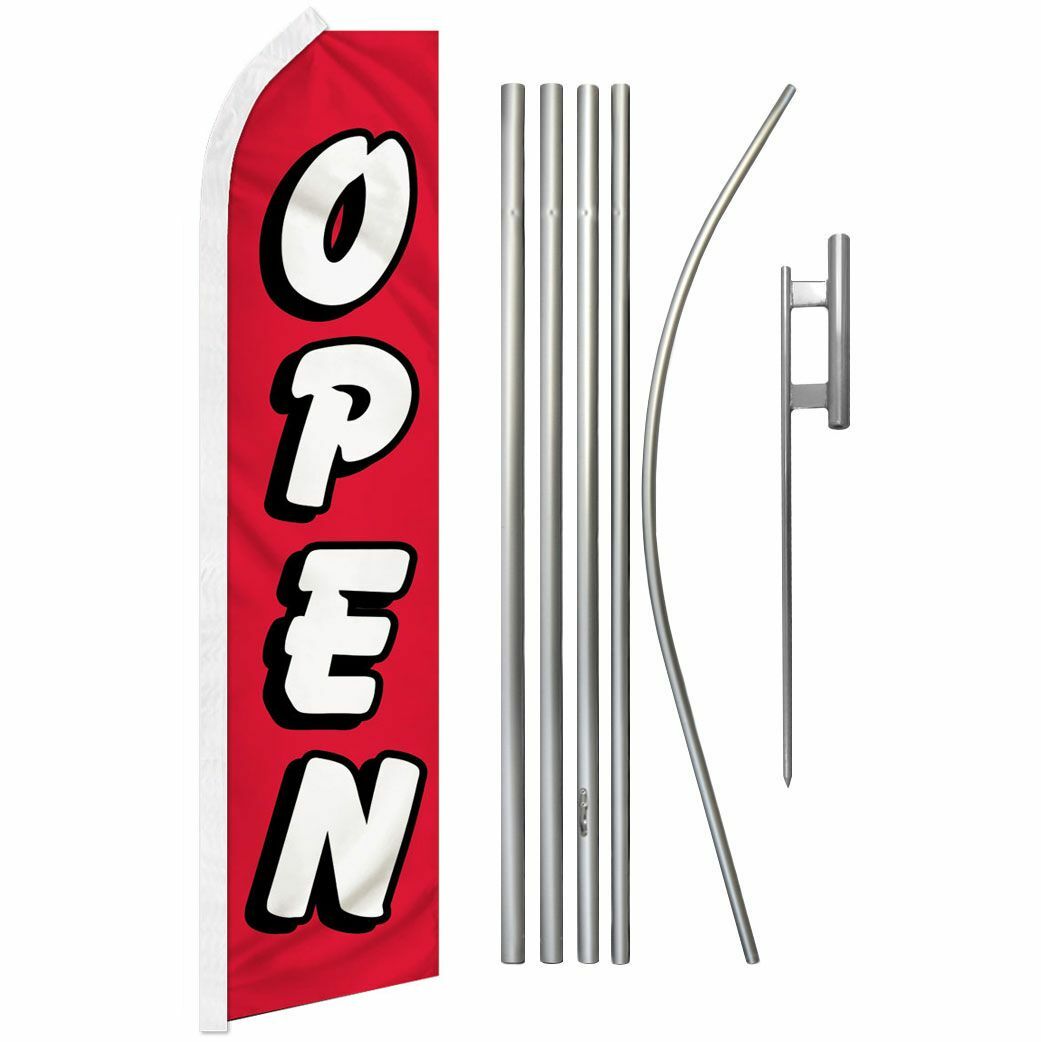 « OPEN » Advertising Super Flag & Pole Kit red & white