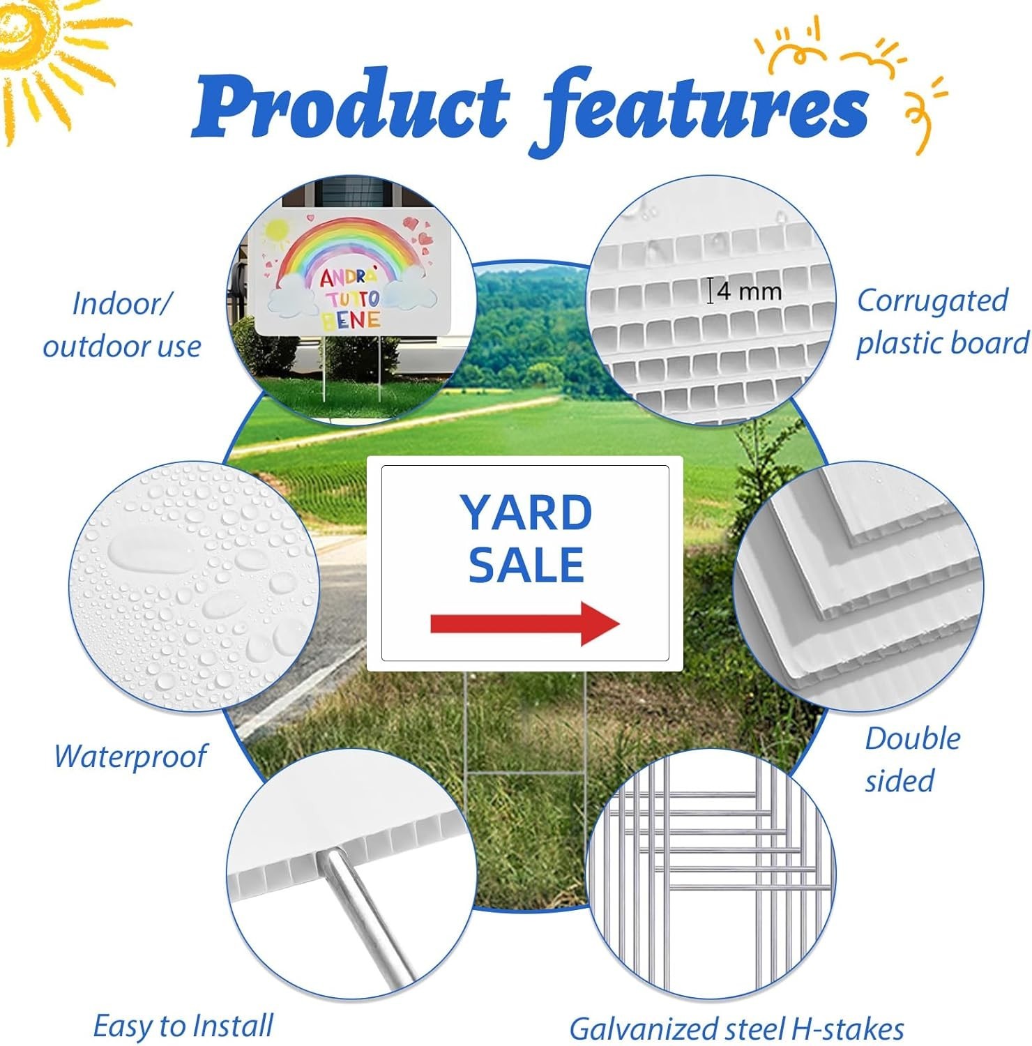 2 Pack Blank Yard Signs with Stakes 17×12 Inches Corrugated Plastic Outdoor DIY