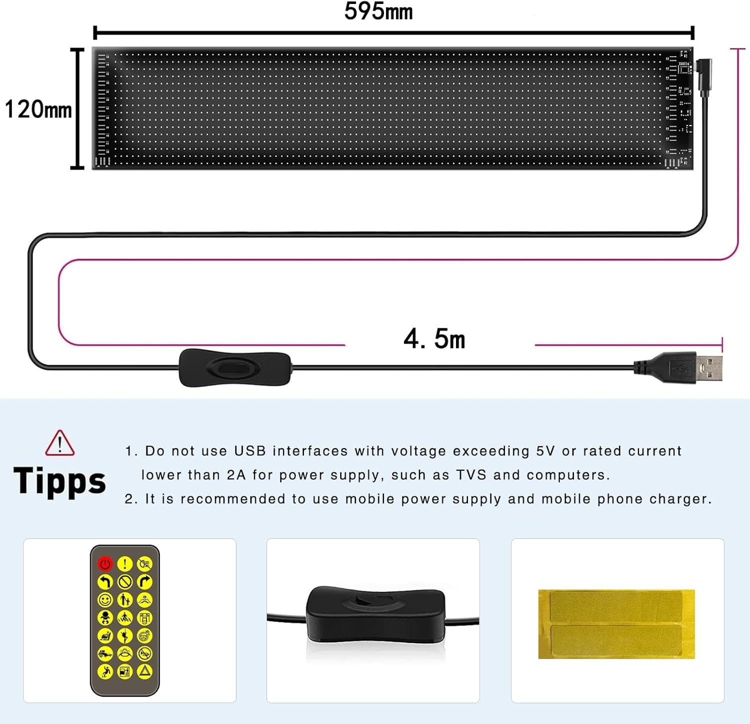 Custom Programmable LED Windshield Display for Cars, SUVs & Trucks – 12×59.5cm