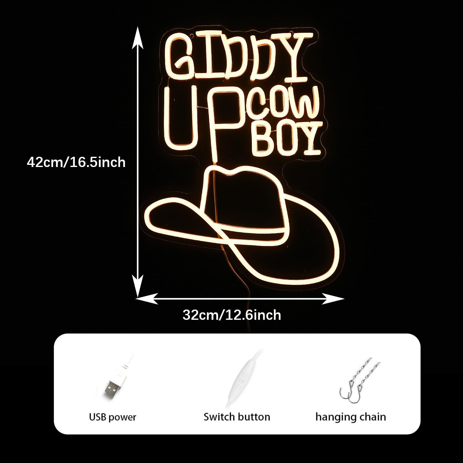 Giddy Up Neon Sign Dimmable Cowboy Neon Light For Wall Decor – Warm White LED…