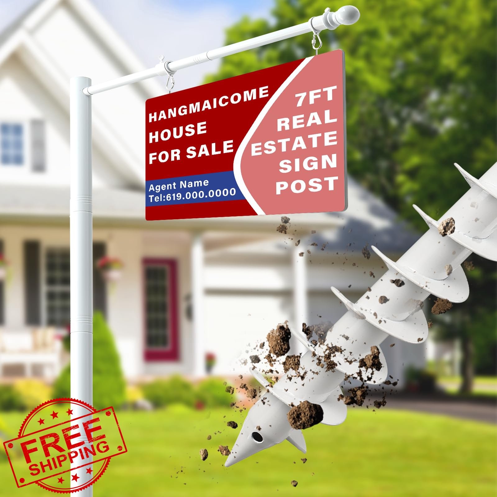 Real Estate Sign Post – Heavy Duty Metal Yard Sign Holder with Anti-Tip Ancho…