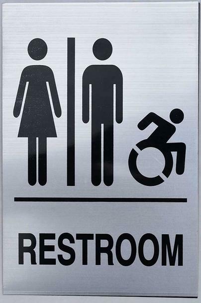 Unisex Restroom – Sign. 6&Prime;x9&Prime; Sign -(Aluminium, Brush Silver,Size 6×9)-ref0420