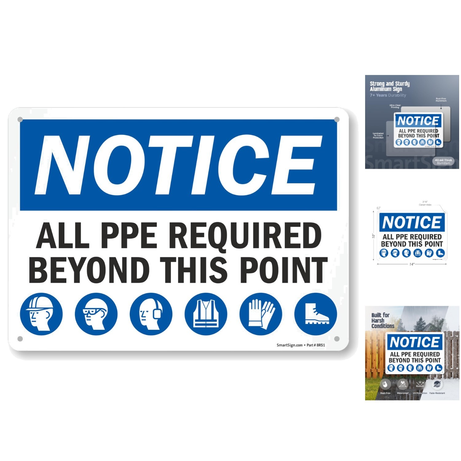 10×14 Inch PPE Required Sign – Heavy-Duty Aluminum for Safety Compliance