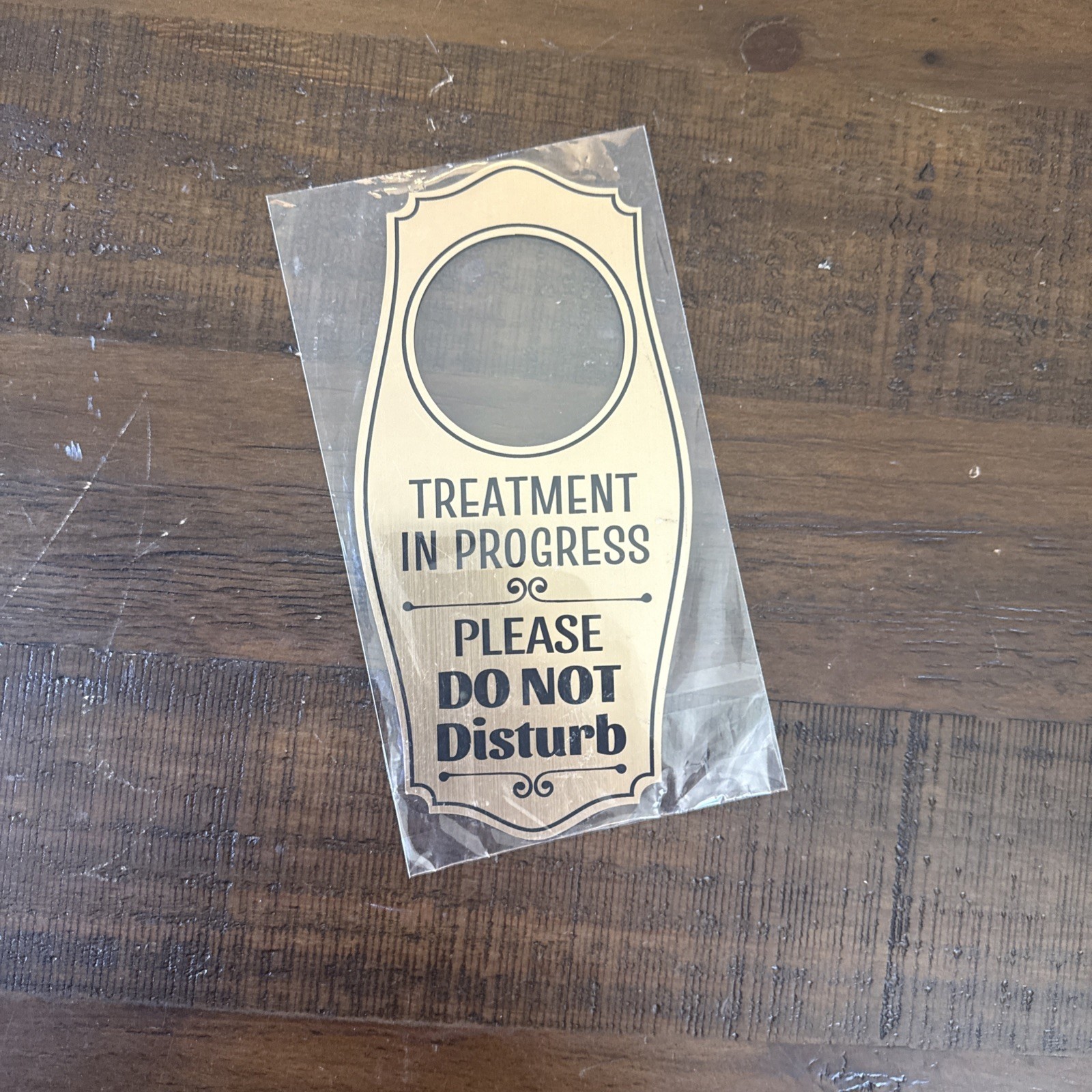 Treatment In Progress Please Do Not Disturb Door Hanger Brushed Gold 4&Prime; x 8&Prime;