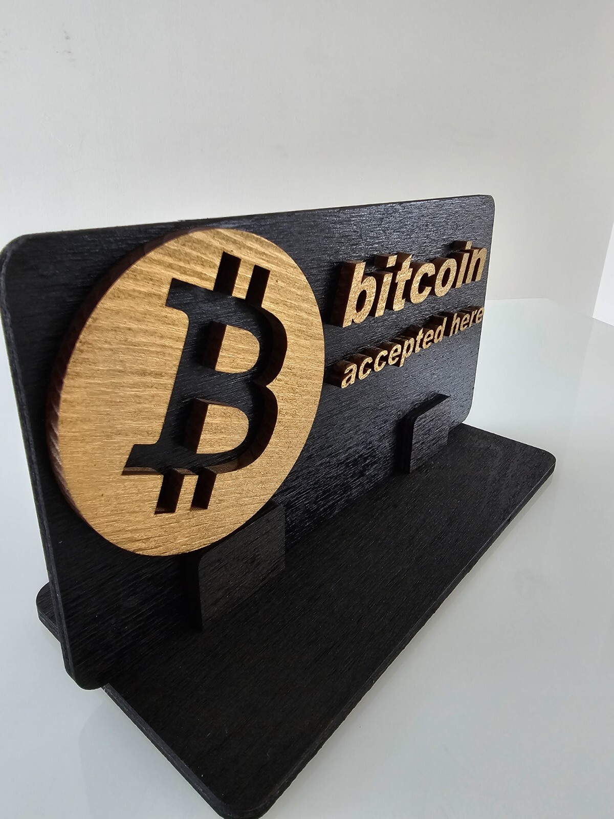 BTC Accepted Here Sign – 3D Premium Wooden Crypto Business Display