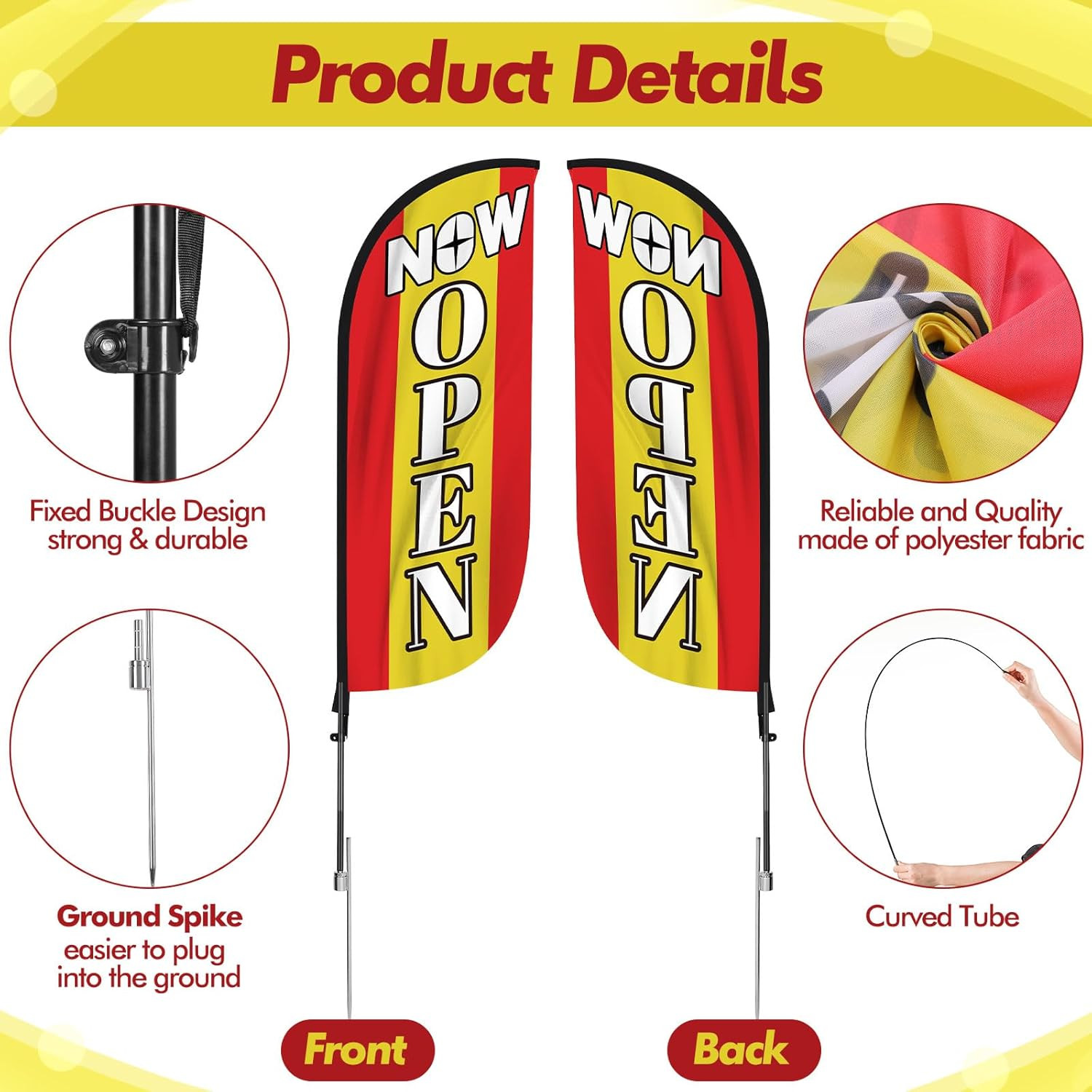 7.2 Ft Open Feather Flag Kit – 4 Sets for Business Grand Opening (Red)