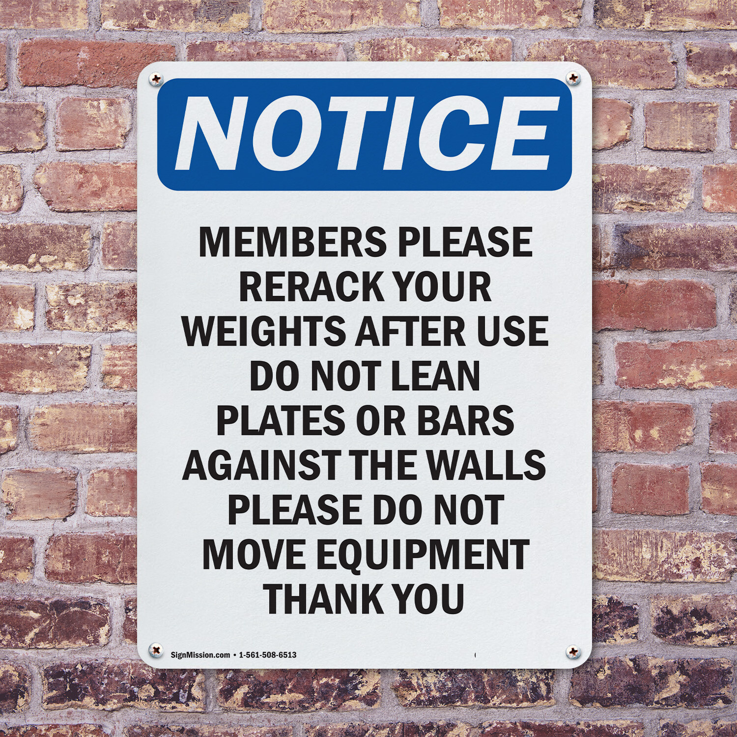 (2 Pack) Members Please Rerack Your Weights OSHA Notice Sign Decal Metal Plastic