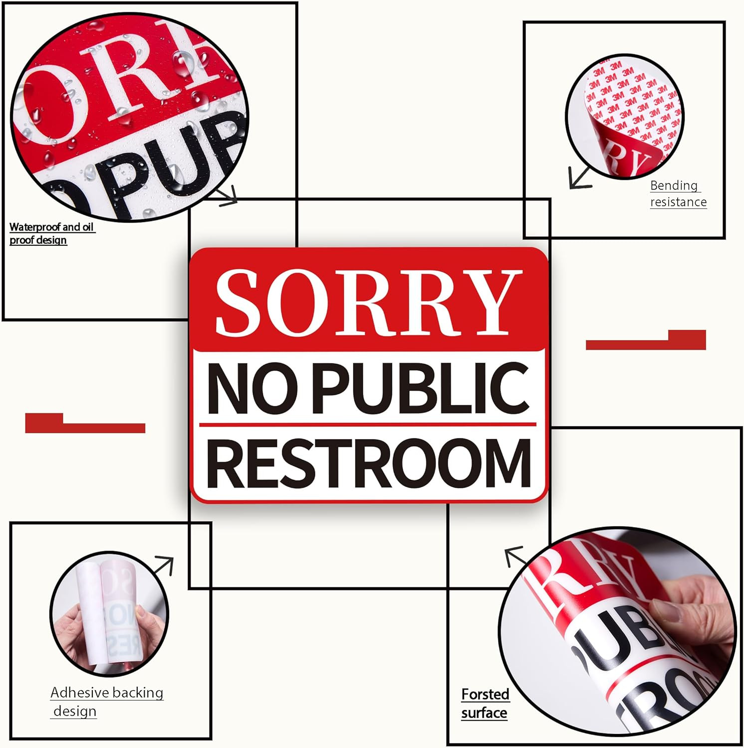 2 PCS Sorry No Public Restroom Signs, Self Adhesive Weatherproof UV Protected