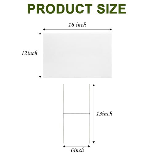 20 Pack Blank Yard Signs with Stakes 16 x 12 Inches White Plastic Yard Lawn S…