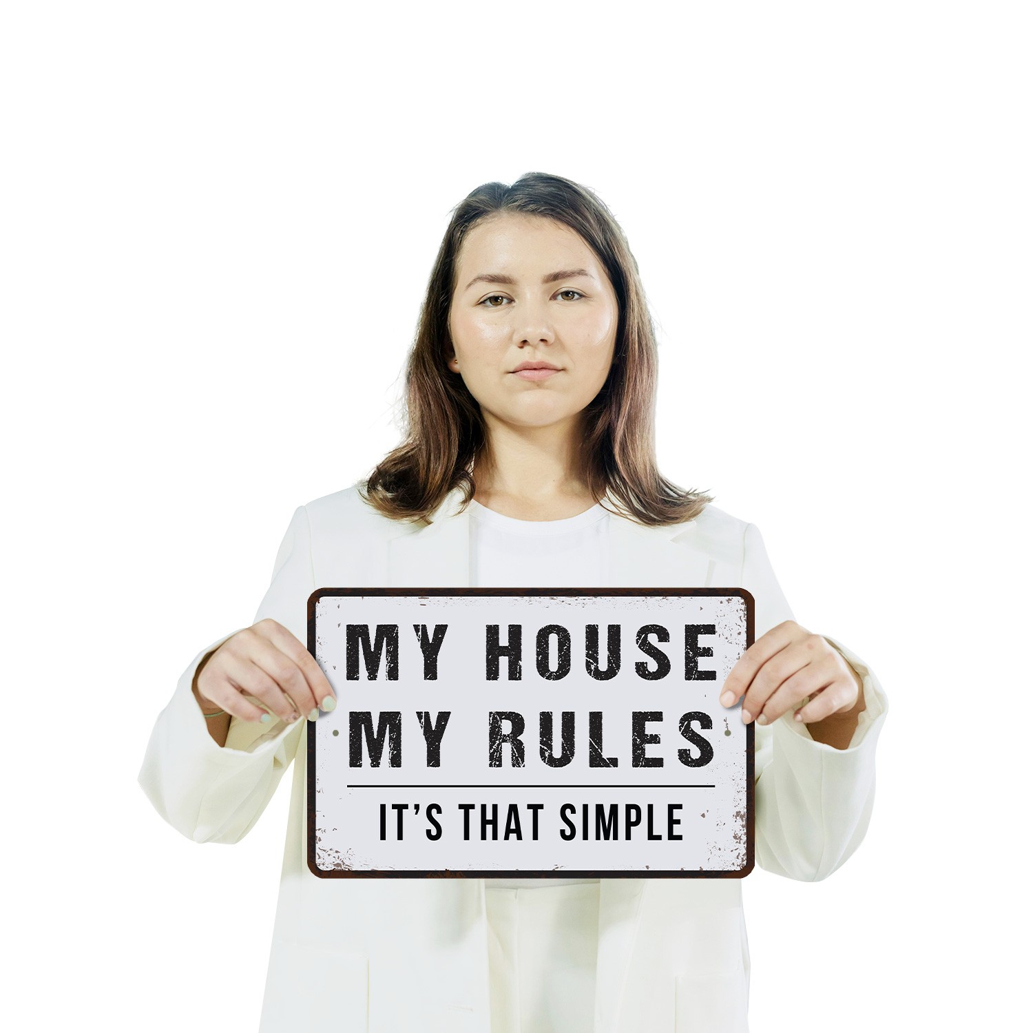Vintage Style My House My Rules Sign Kind Words Clean Shoes for Entryways