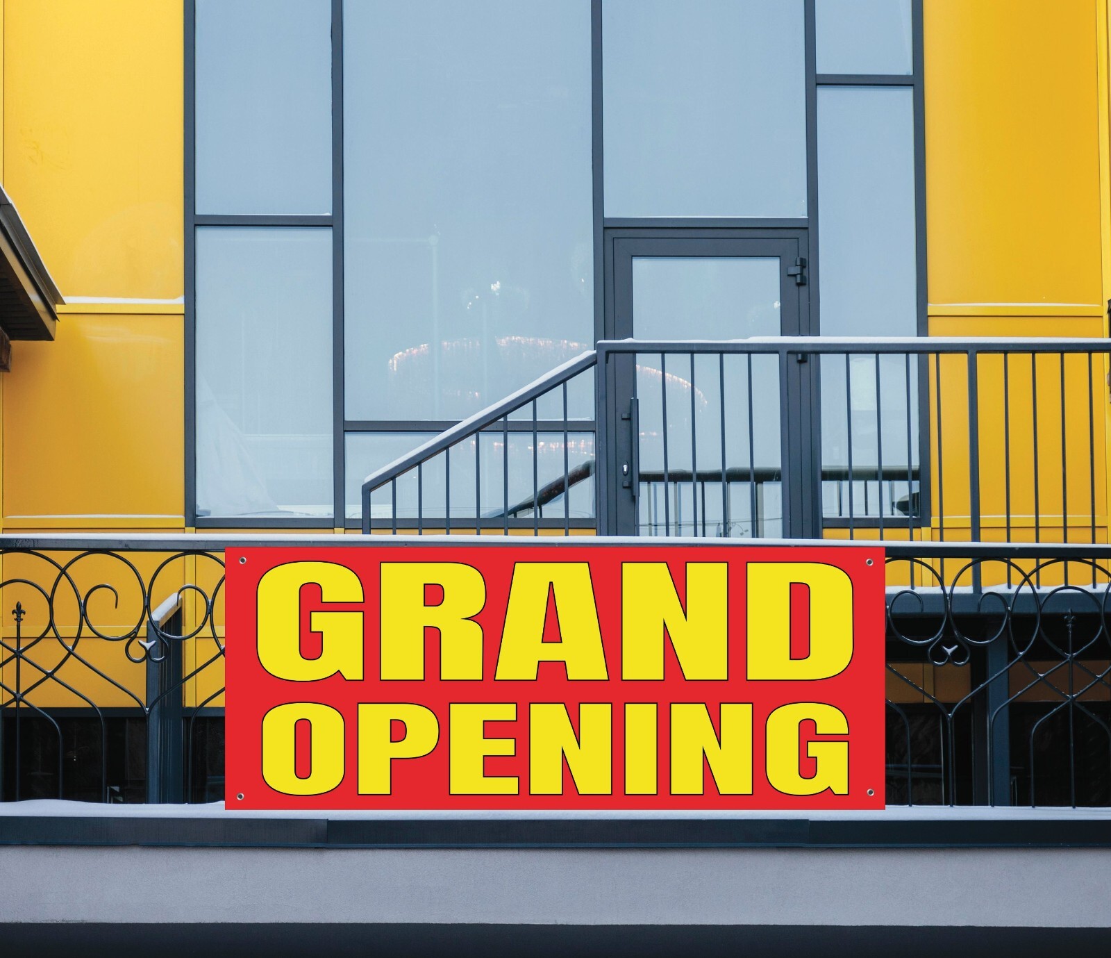 Grand Opening Banner Red Yellow Canvas 48×20 Inches 4 Corner Grommets Durable