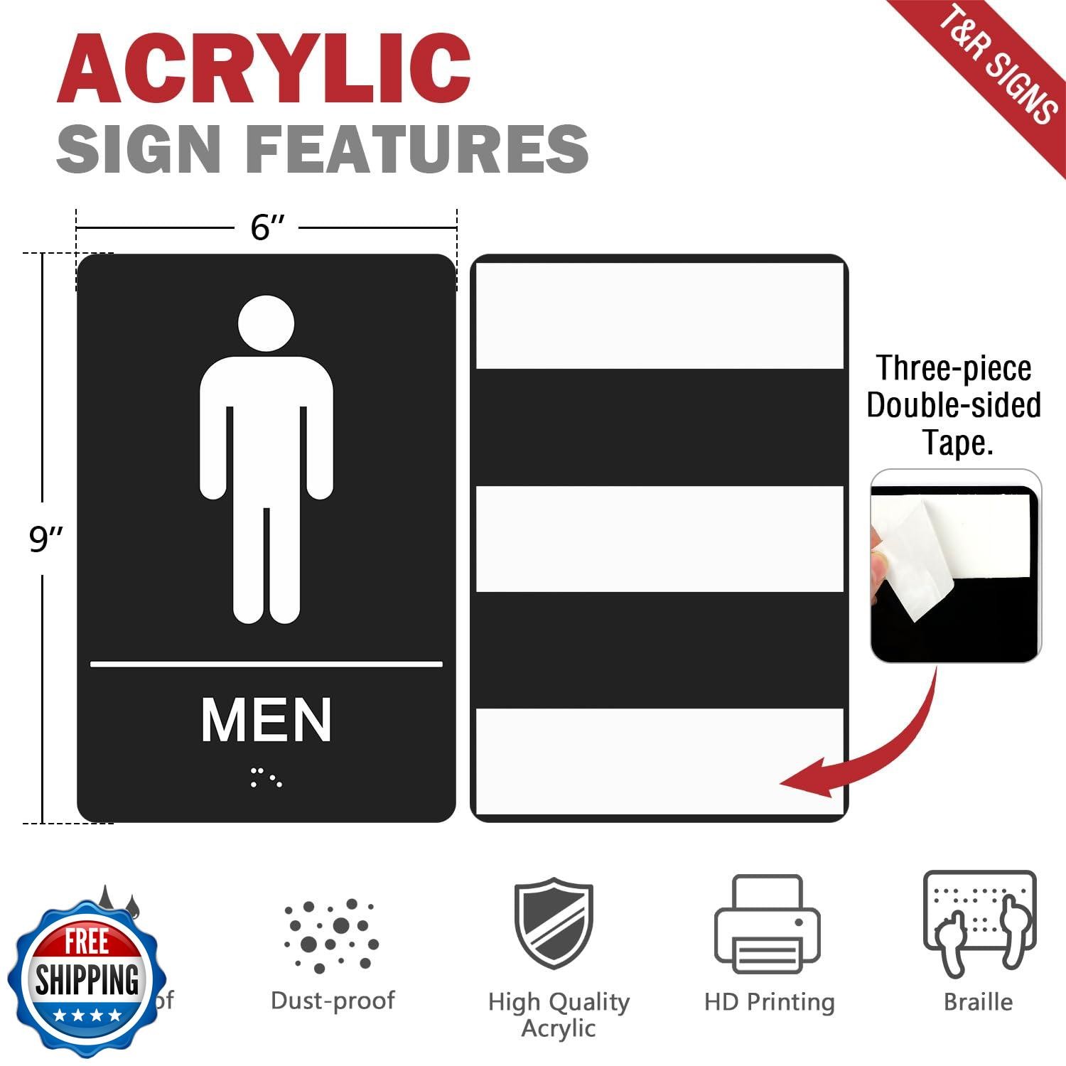 TandR Men Women Signs for Business – 2 Pack – 9 x 6 Inches Acrylic, ADA Compl