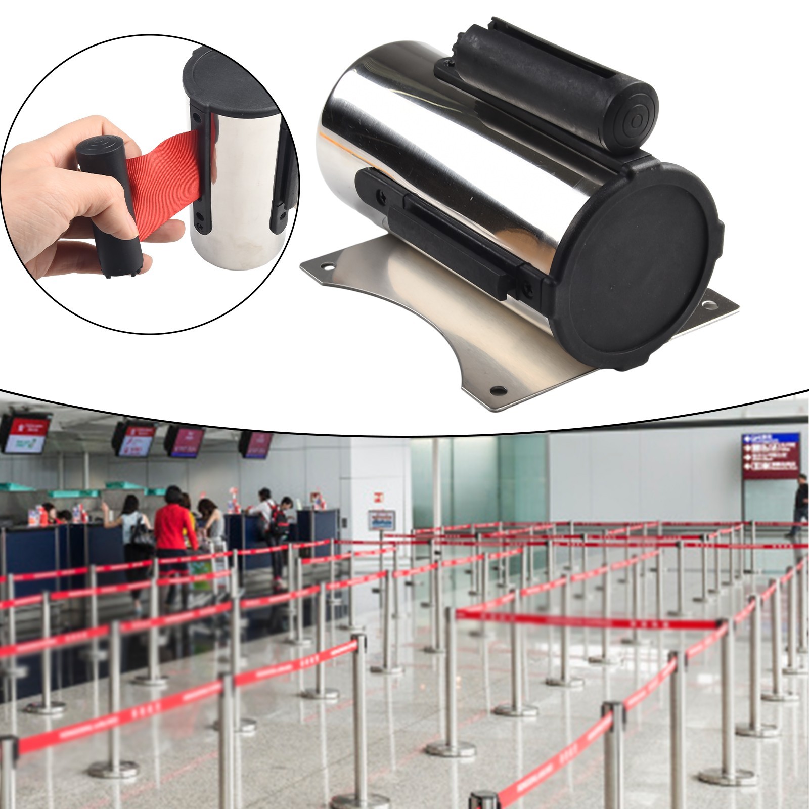 stainless Stanchion Queue Barrier Wall Mount Crowd Control Retractable shop