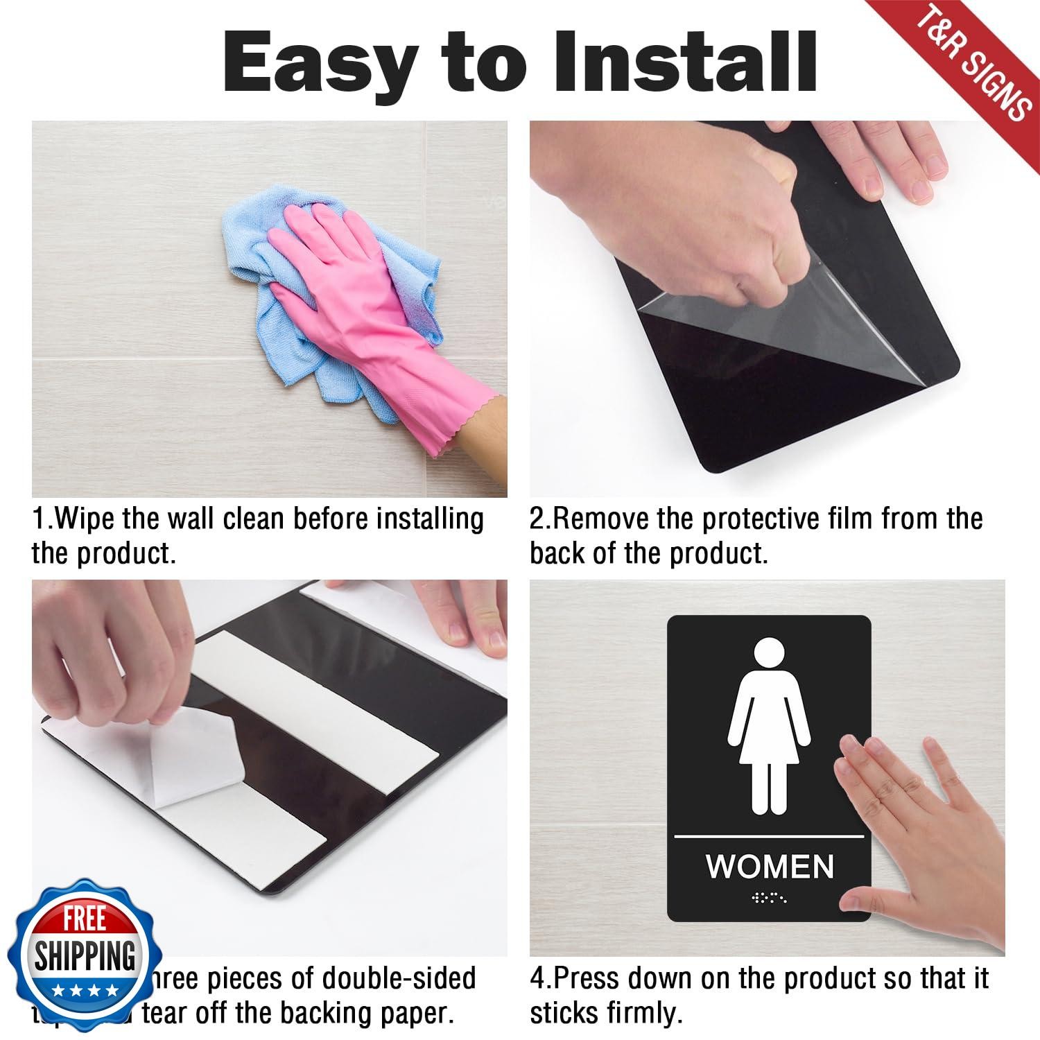TandR Men Women Signs for Business – 2 Pack – 9 x 6 Inches Acrylic, ADA Compl