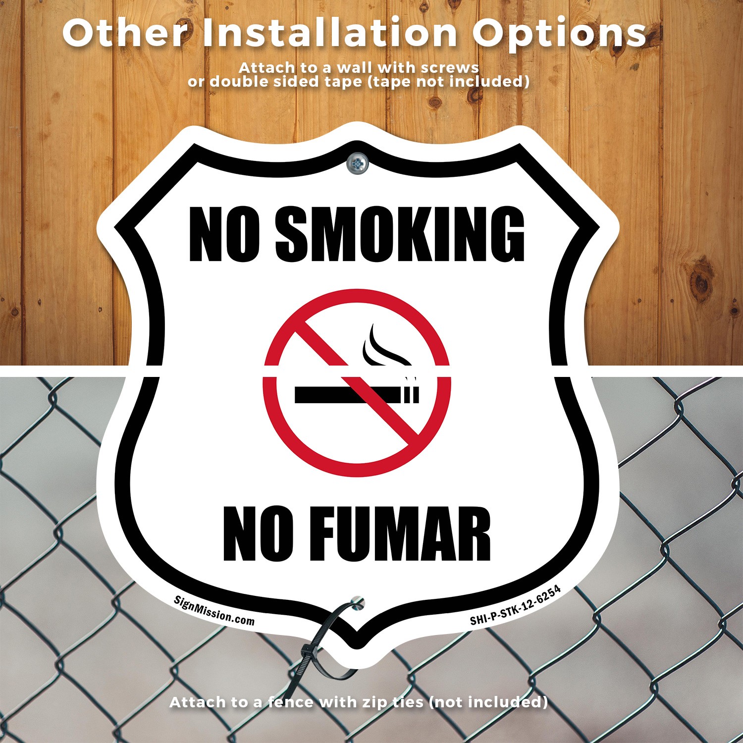No Smoking No Fumar Bilingual English / Spanish Weather Shield Sign With Stake