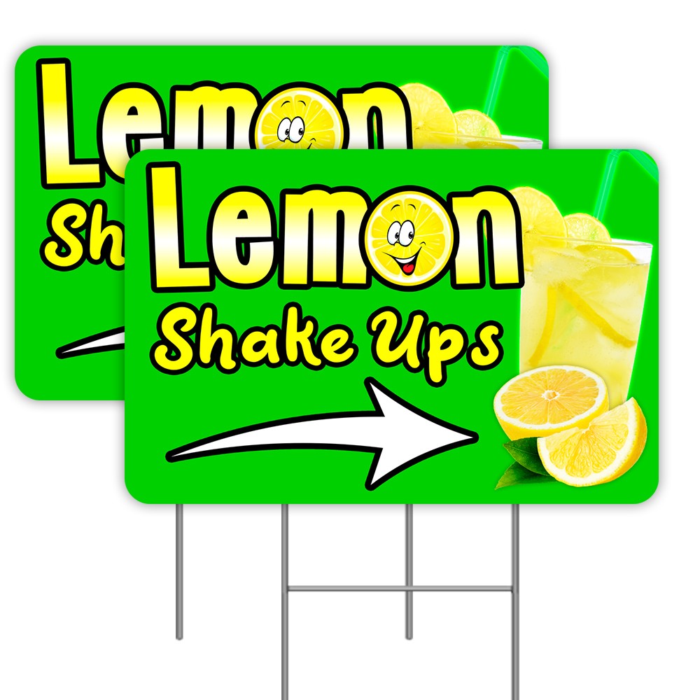 Lemon Shake Ups Arrow 2 Pack Double-Sided Yard Signs 16&Prime; x 24&Prime; with Metal Stakes