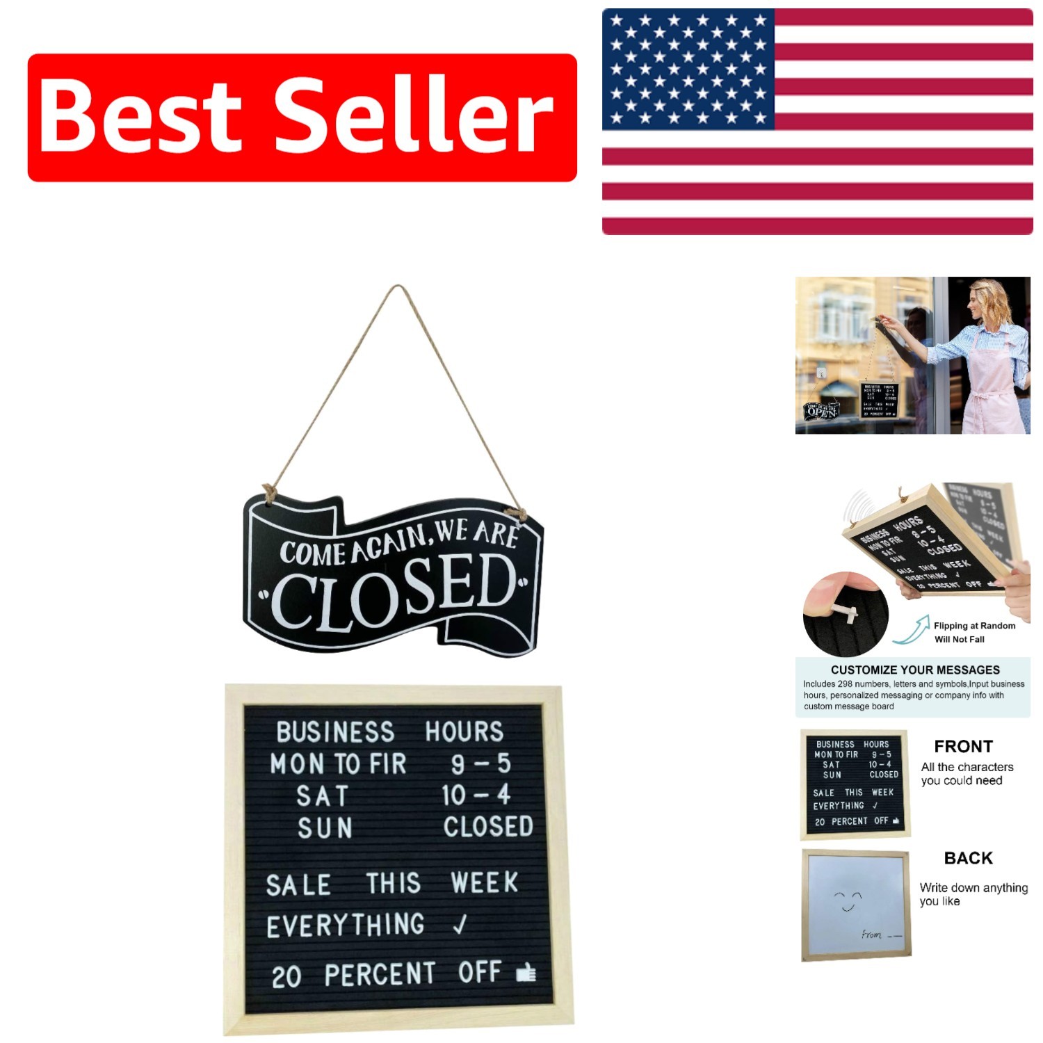 Durable Vintage Open Closed Sign with Double-Sided Lettering – 1.19kg