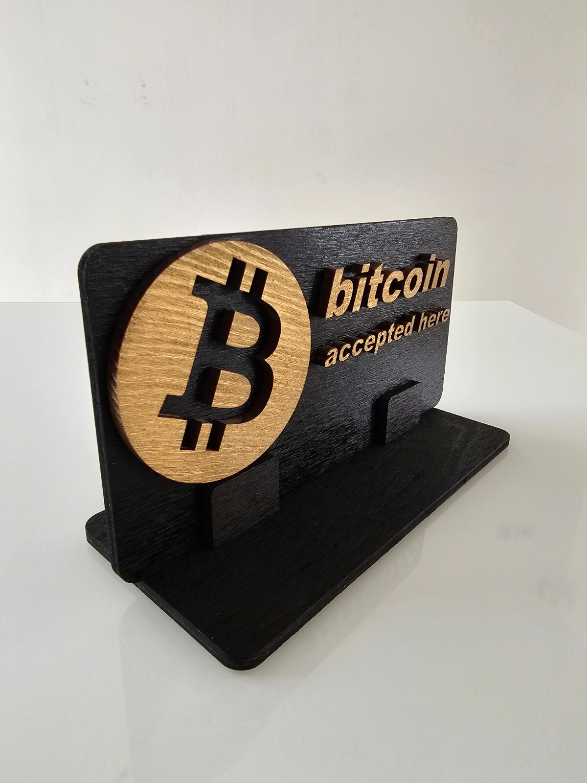 BTC Accepted Here Sign – 3D Premium Wooden Crypto Business Display