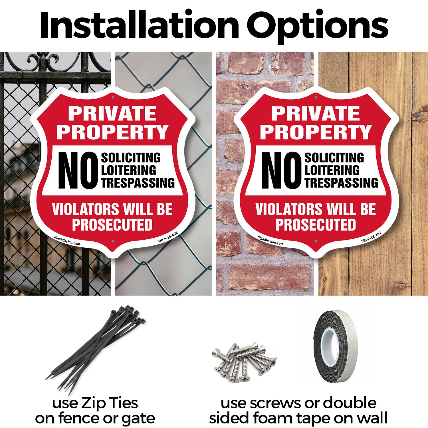 Private Property Shield Sign No Soliciting Loitering Trespas Shield Shaped Sign