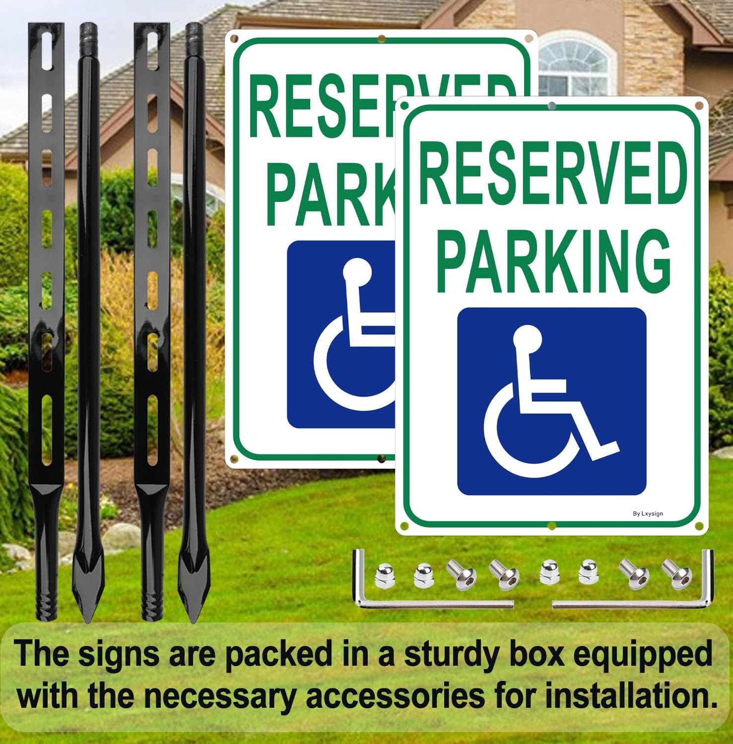 Handicap Reserved Parking Sign with 36 Inches Metal Stakes, Green and Blue, R…