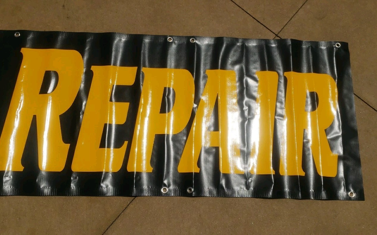 Vinyl Banner Auto Hail Repair Car Body Shop BLACK & Yellow PRE-OWNED 22&Prime; X 119&Prime;