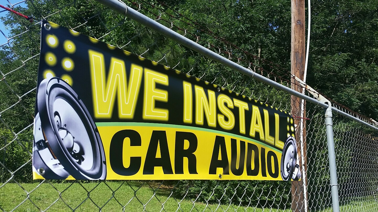 72&Prime;x18&Prime; WE INSTALL CAR AUDIO Banner Display Open Sign Flag Speakers Auto Service