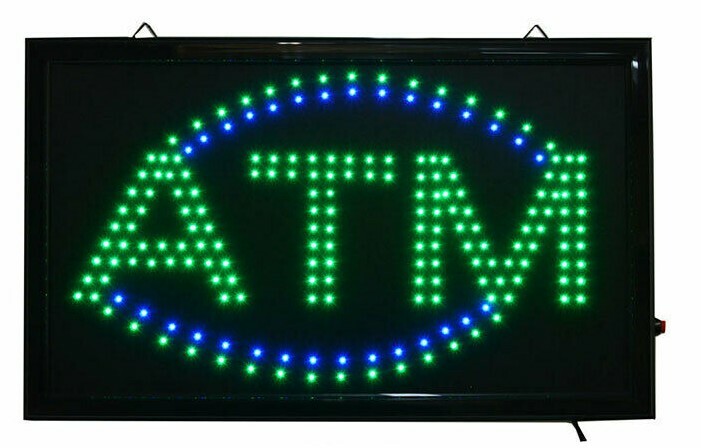 LARGE Bright LED Neon Light ATM Sign Business Animated Motion Display 21&Prime; X 13&Prime;