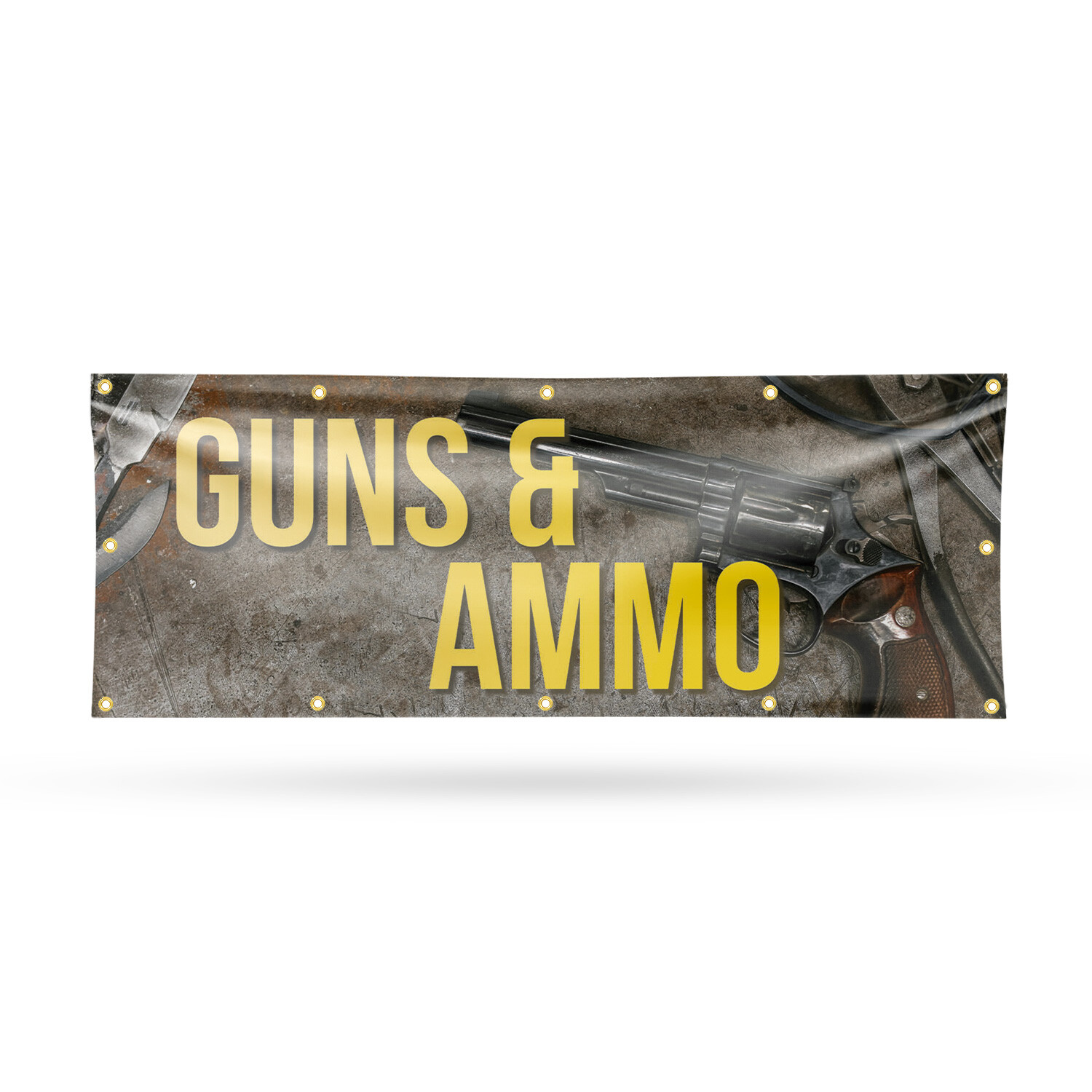 Guns Ammo 13 oz Vinyl Banner Sign with Metal Grommets Heavy-Duty Single-Sided