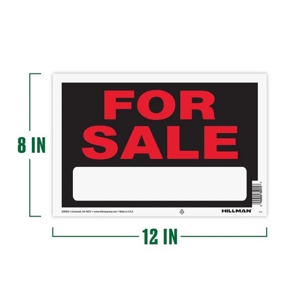 (2 pack) Hillman For Sale Sign, Garage Sale Sign, Black and Red, Plastic, 8&Prime;x12&Prime;