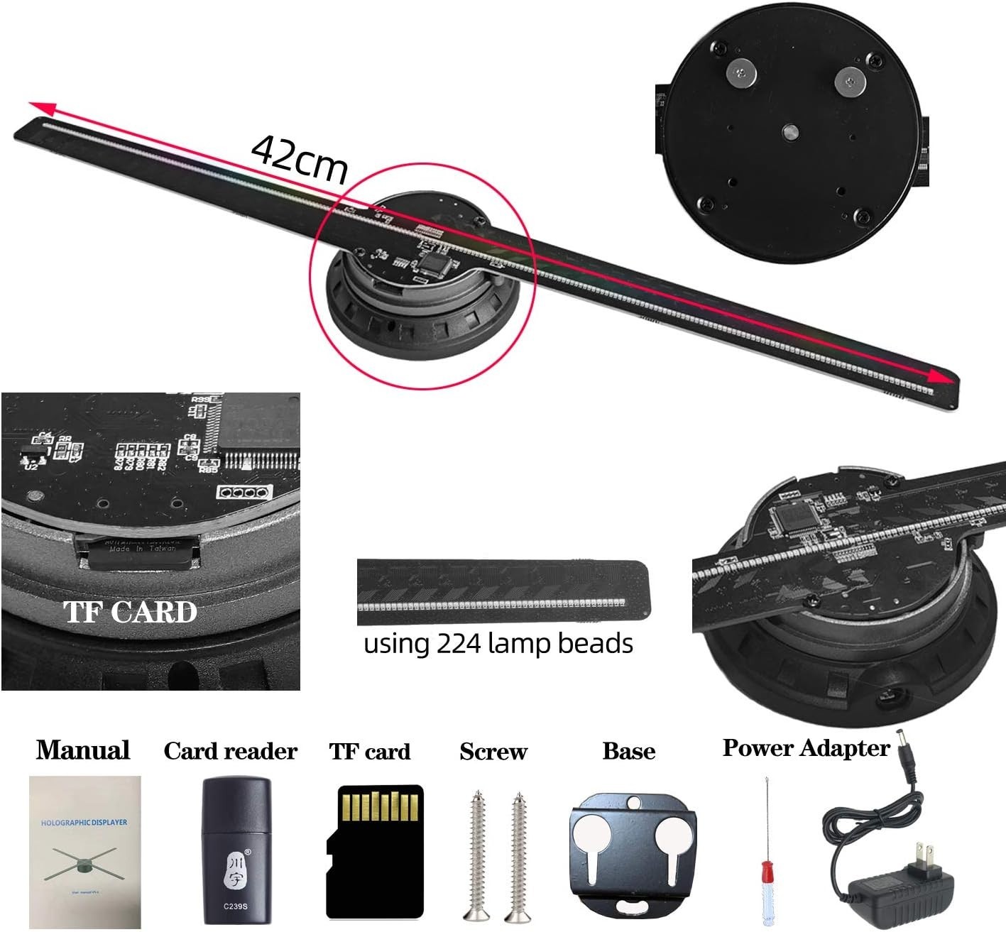 19.7in 3D Hologram Fan 528 LED 1500+ Videos WiFi APP