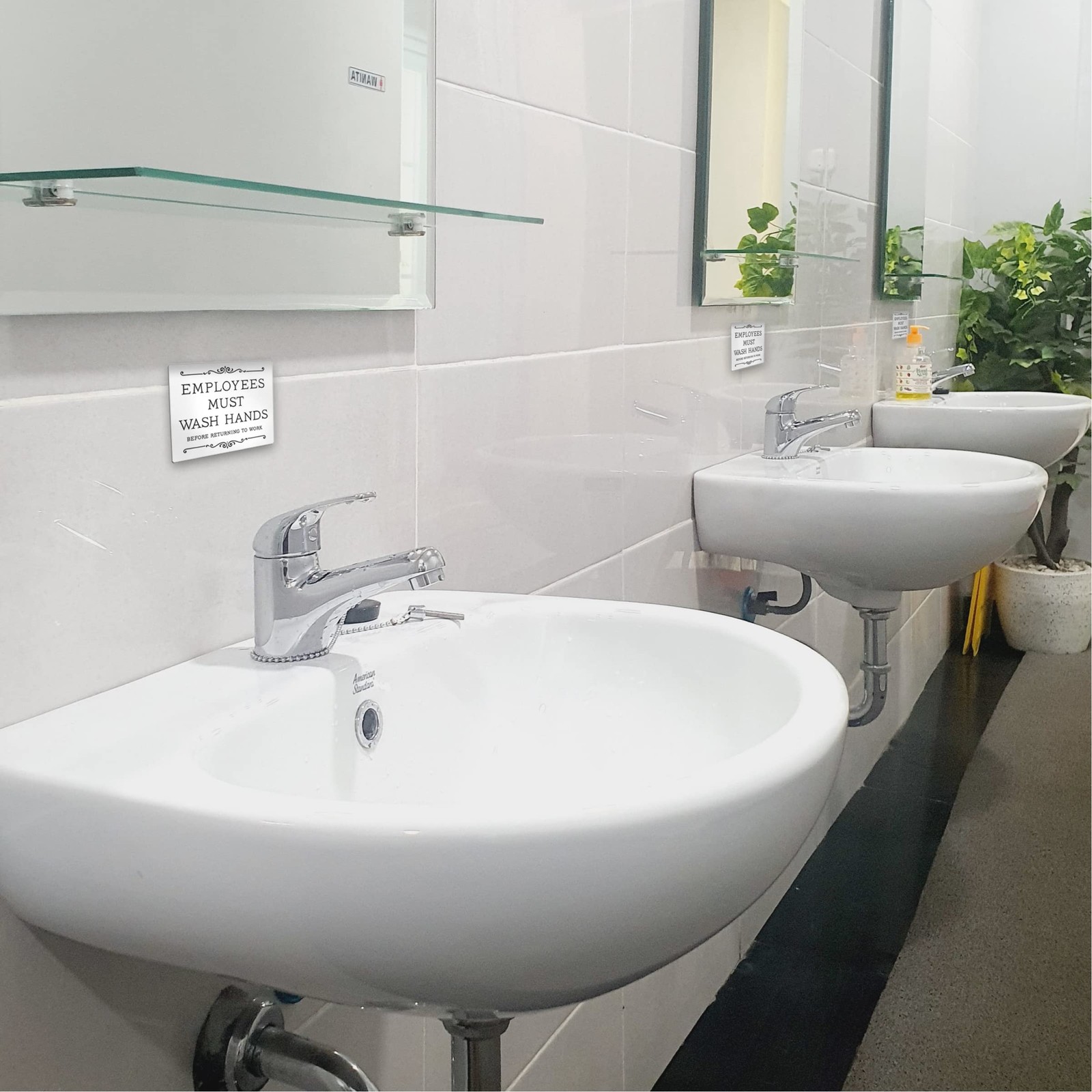 1 PCS 3×2.25 Inch White Plastic Employees Must Wash Hands Sign For Restroom