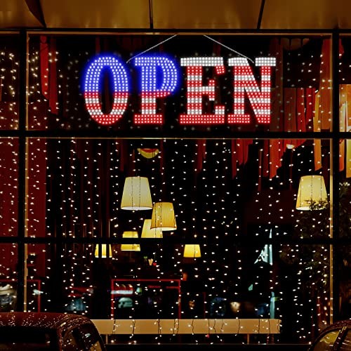 Open Signs for Business, 40&Prime;x14&Prime; inch Extra Large USA Flag Open Sign LED Window