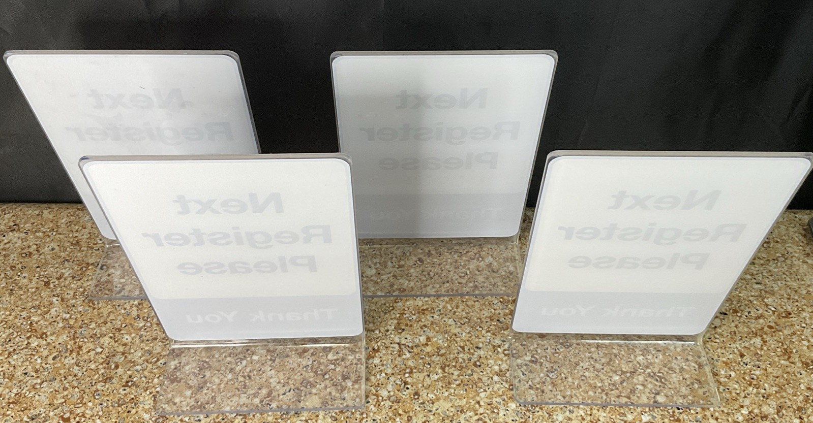 Next Register Please Thank You, L-Style Plastic Signs / 4 Pack